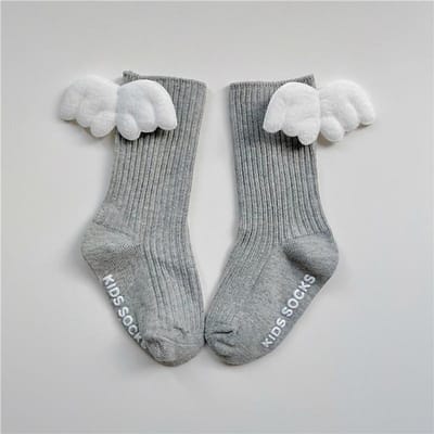 Chaussettes Ailes d'Ange pour Bébés Garçons Filles Coton Courtes pour la Maison Enfant Mignonnes Couleur Bonbon Antidérapantes pour Tout-Petits Nouveau-nés Pour 0-3 Ans 1-3Years(M) gris clair