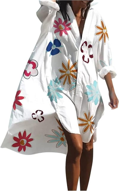 Strandjurk Kimono - Strandponcho Pareo - Zomerse Bescherming - Bloemenprint - Maxi Lengte - Multicolour