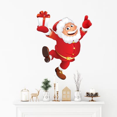 Kerststicker, de vrolijke kerstman - zelfklevende kerststickers - feestdecoratie - 100x70cm