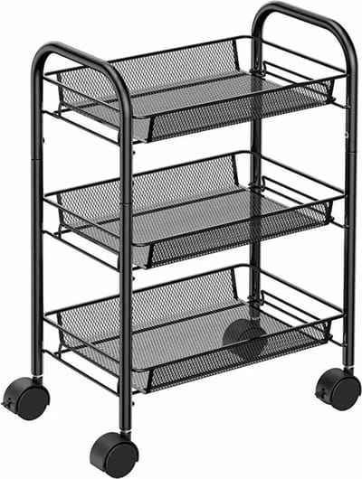 Keukentrolley op wieltjes - Trolley Serveerwagen - Keukentrolley - 3 lagen - Zwart - 44x26x64 cm