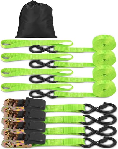 Set van 13 spanbanden met ratel 4 m x 25 mm - Professionele sjorbanden voor auto- en ladingbeveiliging tot 800 kg