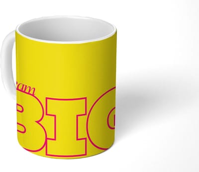 Mok - Koffiemok - Dream big - Geel - Grafisch - Mokken - 350 ML - Beker - Koffiemokken - Theemok