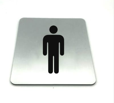 Deurbordje Herentoilet - RVS-look met icoon - 12 x 10 cm - 1,6mm dikte - zelfklevend | Geborstelde RVS-look toplaag | Gratis Verzending | Incl. 3M-tape
