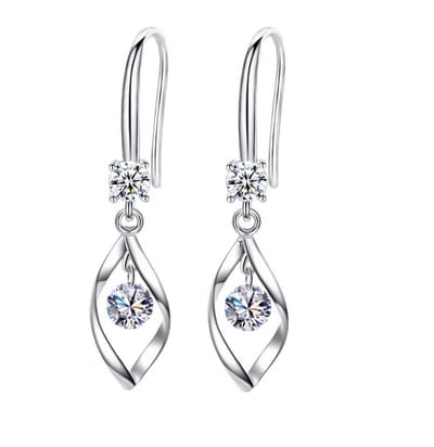 Tibri 482 - Oorbellen dames - Zilveren oorhangers met 2 Zirkonia steentjes - Dames oorbellen