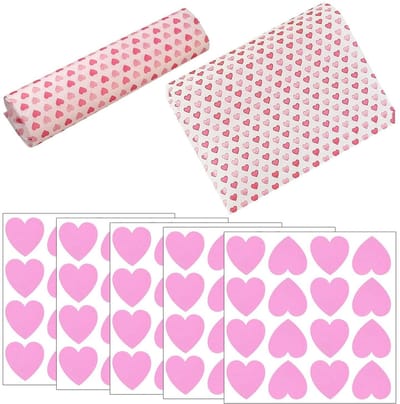 Dailygoods- Inpakpapier Roze - Waterdicht Waspapier - 50 Vellen - Hartstickers - Voor Gebak/Snoep - 25 x 21,5 cm - Cadeaupapier