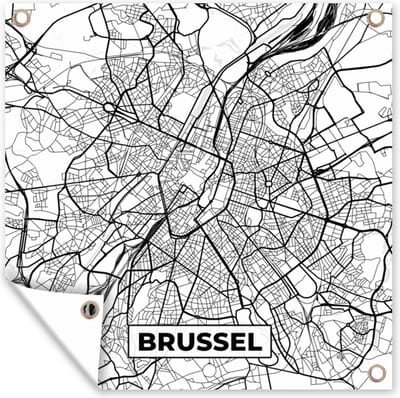 Tuin poster Plattegrond – Brussel – Zwart Wit – Stadskaart - Kaart - België - 200x200 cm - Tuindoek
