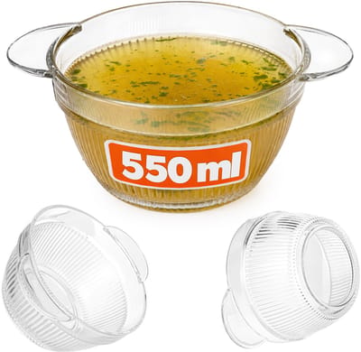 KADAX soepkom 550ml, 1 stuk, transparante kom voor soepen, soepkom van glas, soepkom, glazen kom met handgrepen, soepbord, vaatwasmachinebestendig