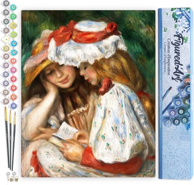 Figured'Art Schilderen op Nummer Volwassenen canvas Jonge Meisjes lezen - Renoir - Handwerk acrylverf Kit DIY Compleet - 40x50cm zonder frame