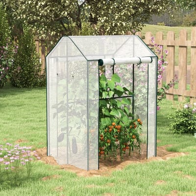 MEUNIQ Tomatenkas met dubbele deur 100 x 80 x 150 cm, foliekas met 2 ruimtes, ventilatieopeningen, PE-kunststof afdekking en staalframe voor tuin en balkon, wit