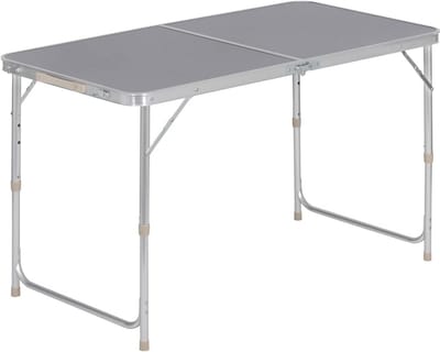 Inklapbare picknicktafel van MDF en aluminium - Verstelbare campingtafel 120x60cm - Grijs