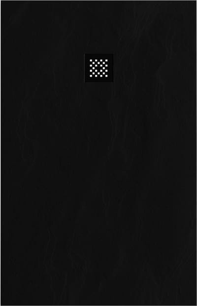 Diamond Line Relievo Crag - Douchebak 90x140 - Laag - Mat Zwart - Antislip - Polybeton - Rooster Mat Wit