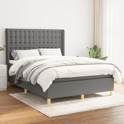 vidaXL - Boxspring - met - matras - stof - donkergrijs - 140x190 - cm