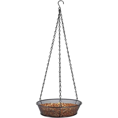 Hangende Vogelvoeder Ronde Schaal Metalen Gaas Platform Zaadvoeder voor Buitentuin Decoratie black