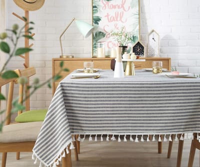 Dailygoody - Linnen afwasbaar tafelkleed - Katoen - Perfect voor feesten - Blauw - Boho tafelkleed - Afwasbaar tafeldoek - Geschikt voor elke gelegenhe