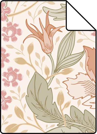 Proefstaal ESTAhome behang vintage bloemen in art nouveau stijl beige, roze en groen - 26.5 x 21 cm - 131078-S