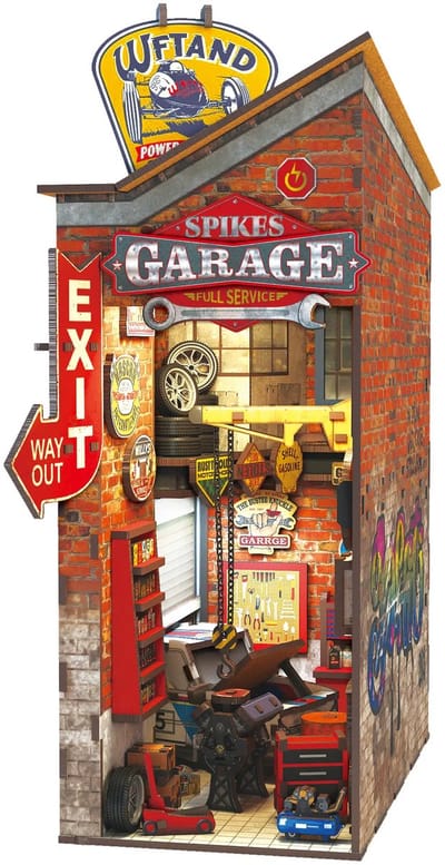 Nook Land – Vintage garage boekenkastdecor – LED – houten model