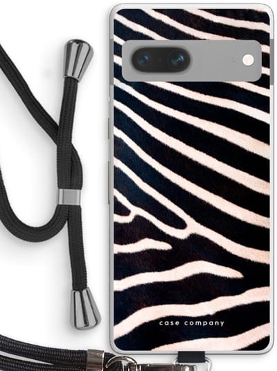 Case Company® - Hoesje met koord geschikt voor Google Pixel 7 hoesje met Koord - Zebra - Telefoonhoesje met Zwart Koord - Bescherming aan alle Kanten en Over de Schermrand