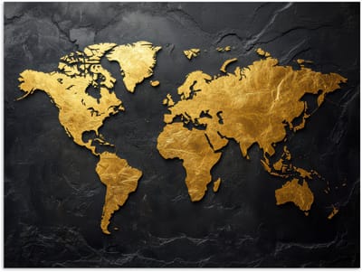 Poster 160x120 cm - Wereldkaart - Goud - Steen - Posters - Kamer decoratie - Wanddecoratie woonkamer - Muurdecoratie slaapkamer XXL