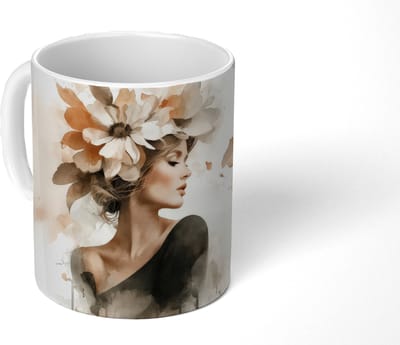 Mok - Koffiemok - Bloesem - Portret - Gezicht - Mokken - 350 ML - Beker - Koffiemokken - Theemok