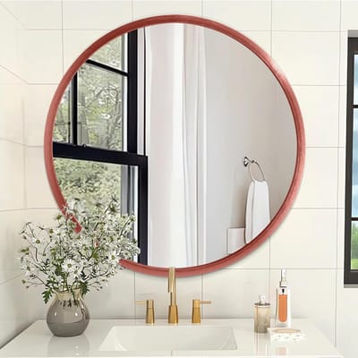 Ronde Wandspiegel - Badkamerspiegel Spiegel - Decoratie Huis - Geborsteld Mat Frame - 50 cm - Rood