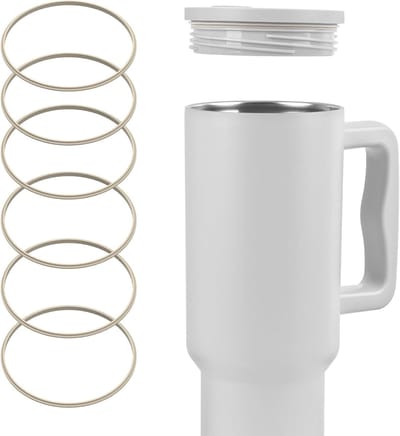Set van 6 Vervangende Waterfles O-ringen, Geschikt voor 40 oz Tumbler, Siliconen Levensduur, Lekvrije Rubberafdichting met Pincet, Beige