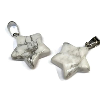 Aramat Jewels | Hangers | Witte Howliet Ster Hanger natuursteen | | | |20mm | Staal | Volwassenen | Verkleurd niet
