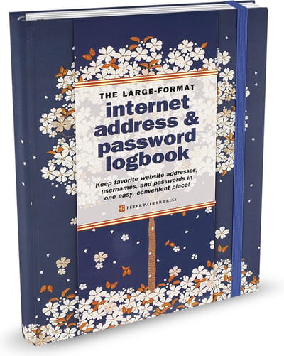 Peter Pauper Internet & Password Logbook - Falling Blossoms - met elastieksluiting - Large 16x21 cm