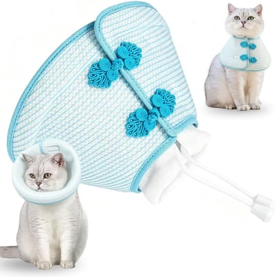 Zachte verstelbare halsband voor katten, voorkomt likken van wonden en biedt comfort na operatie, sterilisatie en huidverzorging (blauw, S)