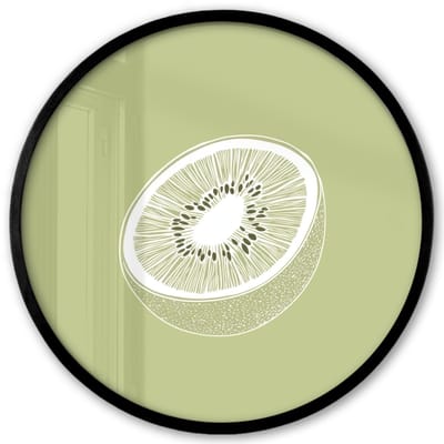 Poster in lijst Rond - Fotolijst 40x40 cm - Posters - Kiwi - Lijntekening - Minimalistisch - Groen - Ronde posterlijst zwart - Decoratie - Wanddecoratie woonkamer - Muurdecoratie slaapkamer