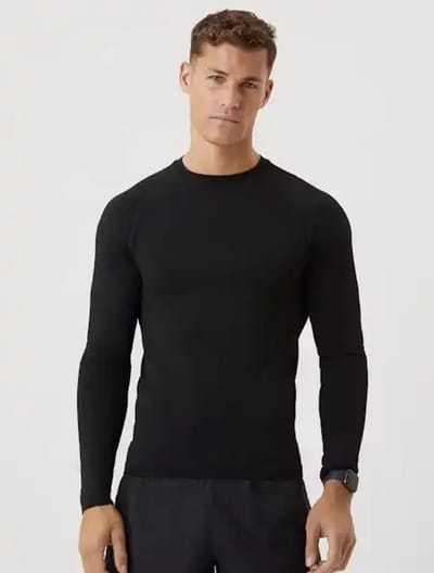 Heren sport top met lange mouwen - Merino Blend - Merino wollen thermoshirt - heren thermo ondergoed - L - Zwart