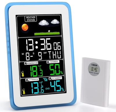 Draadloos weerstation voor binnen en buiten - Draadloos weerstation - Thermometer Hygrometer Barometer voor binnen en buiten met LED-sensor Achtergrondverlichting Scherm Klok 10 functies in één
