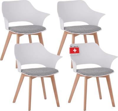 Albatros eetkamerstoelen set van 4 Aalborg, Wit - poten van massief beukenhout, Scandinavisch retro design, comfortabele kuipstoel - elegante keukenstoel, eetkamerstoel voor eettafel