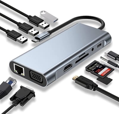 USB C Hub 11 Poorten - Docking Station Laptop Grenect USB C Kabel – USB-C naar HDMI 4K, USB-A 3.0, USB-A 2.0 en SD/TF kaartlezer - Opladen met Voeding via USB C - Data-Hub voor Macbook, iPad Air/Pro, Dell, HP, Samsung Galaxy etc