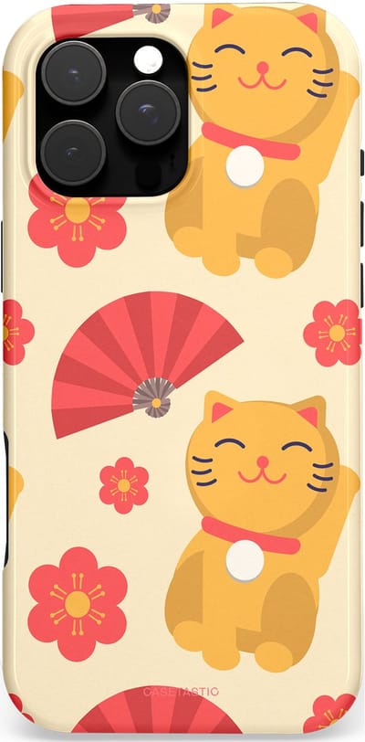 Casetastic Hoesje Geschikt voor Apple iPhone 16 Pro Max Magsafe - Stijlvolle Beschermende Duo-layer Case - Japanse Poezenvreugde - Lucky Cats