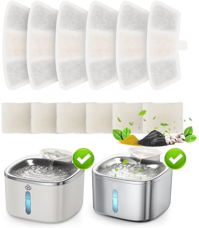 Oneisall 6 vervangingsfilters voor de roestvrijstalen kattenfontein van 3,5 liter, model PW04 (2 stuks)