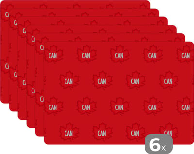 Placemat - Placemats kunststof - Canada - Vlaggen - Patronen - 45x30 cm - 6 stuks - Hittebestendig - Anti-Slip - Onderlegger - Afneembaar