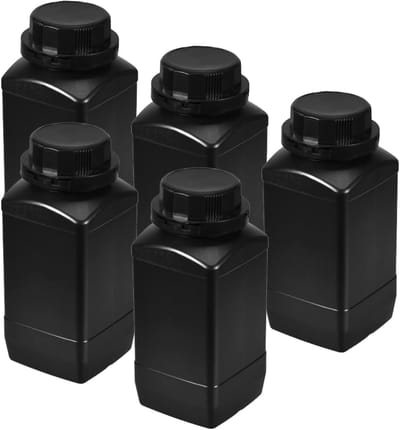 5-delige Chemische Reagentfles Set, Brede Mond Laboratorium Containers | Vloeistof Opslag, Ideaal voor Laboratoria, Winkels en Fabrieken (Zwart, 33oz)