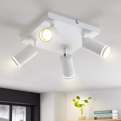 NETTLIFE Opbouwspot GU10 - wit - L 25cm - vierkant - Moderne Plafondlamp - 355° draaibaar Plafondspot - 4-Lichts - cilinder Lampkap - voor Slaafkamer | Kantoor | Woonkamer - Max.25W-excl. lichtbron