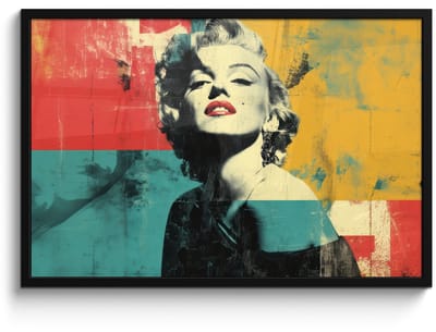 Poster in lijst - Fotolijst 90x60 cm - Posters - Vrouw - Rode lippen - Abstracte kleurvlakken - Popartuistraling - Posterlijst zwart - Decoratie - Wanddecoratie woonkamer - Muurdecoratie slaapkamer
