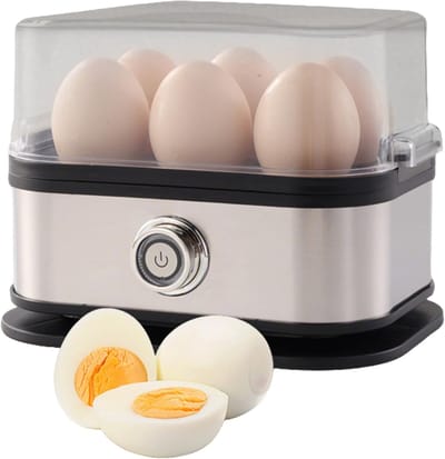 Eierkoker - Eierkoker Elektrisch -Gestoomde Eierkoker - Roestvrijstaal - Verstelbare Timer 6 Sleuven - Grote Eierkoker Keukenaccessoire - Perfect voor Hardgekookte Eieren - Omelet Sandwich - Keuken - Reizen - Kamperen- Kerstcadeau -Kerstversiering