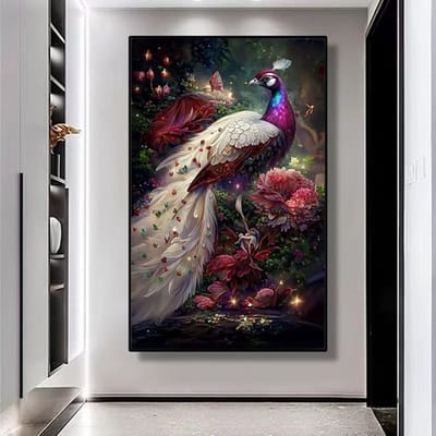 DIY kruissteekborduurpakket/Pauw en Pioenroos/gedrukt kruissteekpatroon borduurpakket (frame niet inbegrepen) 50*75CM