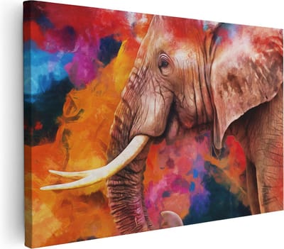Artaza Canvas Schilderij Dierenkop Olifant - 30x20 cm - Klein - Muurdecoratie Dieren - Wanddecoratie Woonkamer - Kamer Accessoires