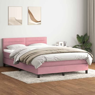 vidaXL - Boxspring - met - matras - fluweel - roze - 140x220 - cm