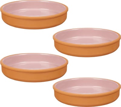 La Dehesa Tapas serveerschaal - 4x stuks - terracotta - roze - D23 x H4 cm - hapjes serveren - ovenschaal - rond