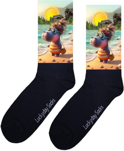Nijlpaard - Opkikker - Verjaardag cadeau - Grappige sokken - Leuke sokken - Hem haar sokken - Vrolijke sokken - Valentijn Cadeau - Moederdag - Vaderdag - Strand - Vakantie - Kerst sokken - Sint cadeau - Socks maken Happy - 37-44
