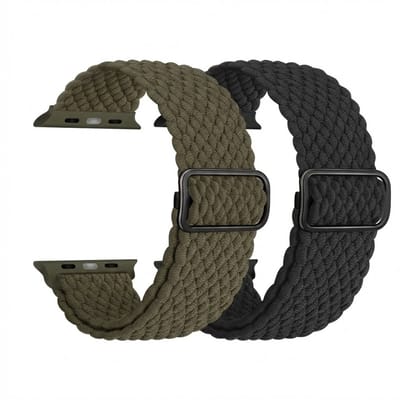 Groen zwart nylon horloge band 2 pack dames heren geschikt voor Apple Watch 42mm (serie 1 / 2 / 3) / 44 mm / 45 mm / 46 mm (serie 10 / 11) / 49 mm (Ultra 1 / 2 / 3) – rekbare band – gevlochten verstelbare stijl
