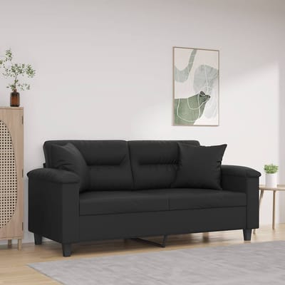 vidaXL - Tweezitsbank - met - sierkussens - 140 - cm - kunstleer - zwart