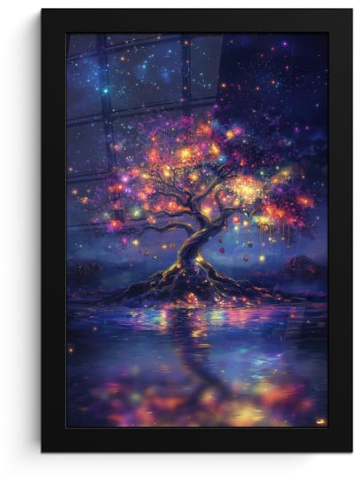 Poster in lijst - Fotolijst 20x30 cm - Posters - Kosmisch - lichtboom - Kerst - Kleurrijk - Posterlijst zwart - Decoratie - Wanddecoratie woonkamer - Muurdecoratie slaapkamer - Kerstversiering - Kerstdecoratie voor binnen - Kerstmis