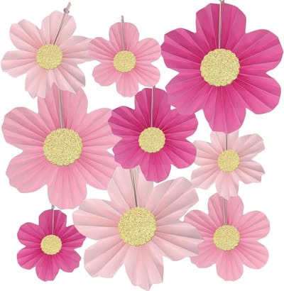Papieren waaier decoratie - Hangende slinger - Feestelijke sfeer creëren - 9-delige set - Tot 35 cm - Zacht roze