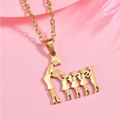Moeder en kinderen ketting van roestvrij staal met hangers voor moeder, zoon en dochter. Familie sieraden cadeau. pink
